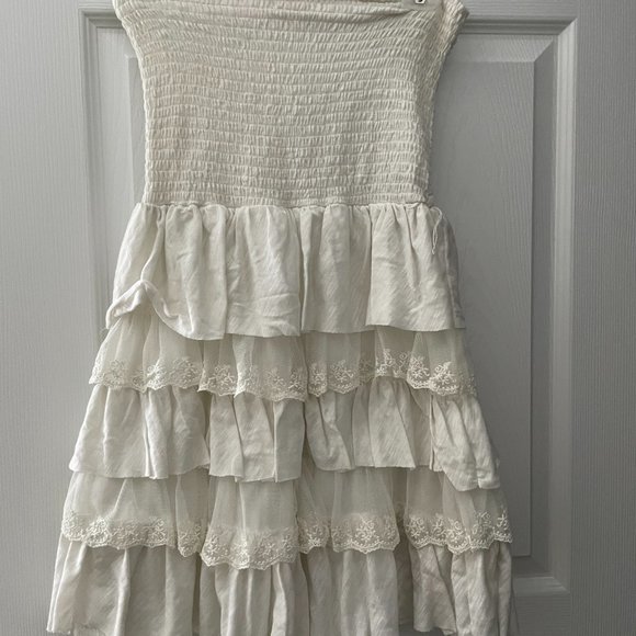 Ruffle, Lace, Crepe Strapless Dress - Picture 2 of 2